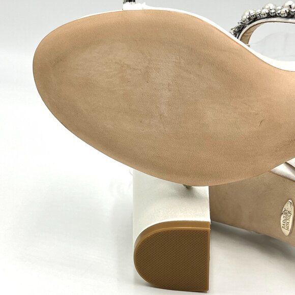 Badgley‎ Mischka Size 6 Natasha White Jeweled Pearl Block Heels Sandals Shoes - Picture 10 of 14
